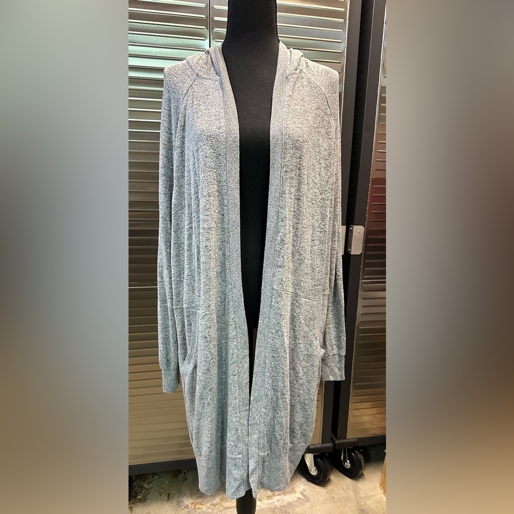 Charlotte Russe Gray Long Hooded Cardigan Sweater with Pockets women’s XL